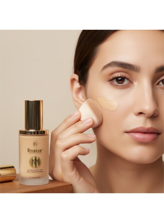 FEMMAC Ultra Wear Matte Liquid Foundation – Long Lasting Full Coverage, Oil Control, Smooth Finish, Hydrating Formula with UV Filters & Jojoba Oil - Image 3